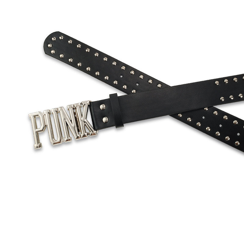 Wide Punk Letter Black Waist Leather Belt [ID:0284BE]