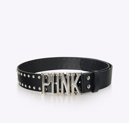 Wide Punk Letter Black Waist Leather Belt [ID:0284BE]