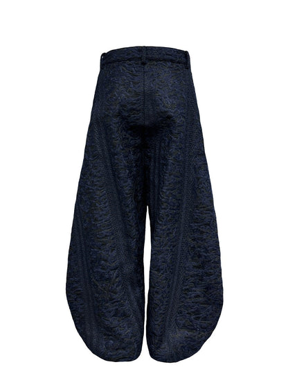 Embossed Sculptural Wide Curved-Leg Textured Pants [ID:0286PA]