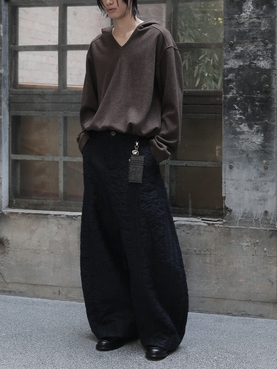 Embossed Sculptural Wide Curved-Leg Textured Pants [ID:0286PA]