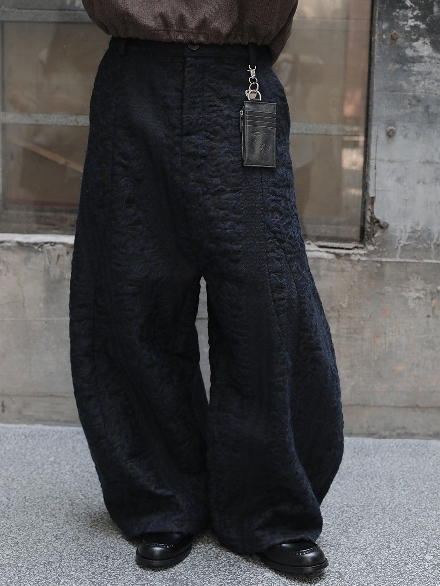 Embossed Sculptural Wide Curved-Leg Textured Pants [ID:0286PA]