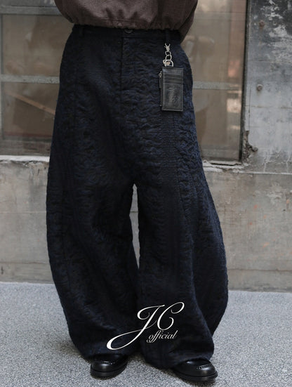 Embossed Sculptural Wide Curved-Leg Textured Pants [ID:0286PA]