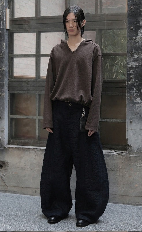 Embossed Sculptural Wide Curved-Leg Textured Pants [ID:0286PA]