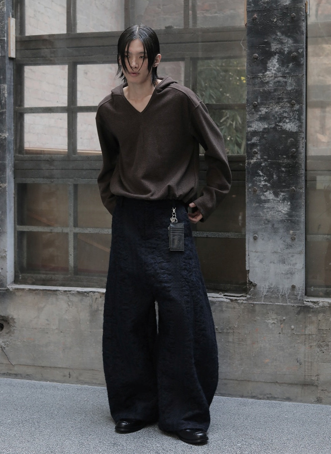 Embossed Sculptural Wide Curved-Leg Textured Pants [ID:0286PA]