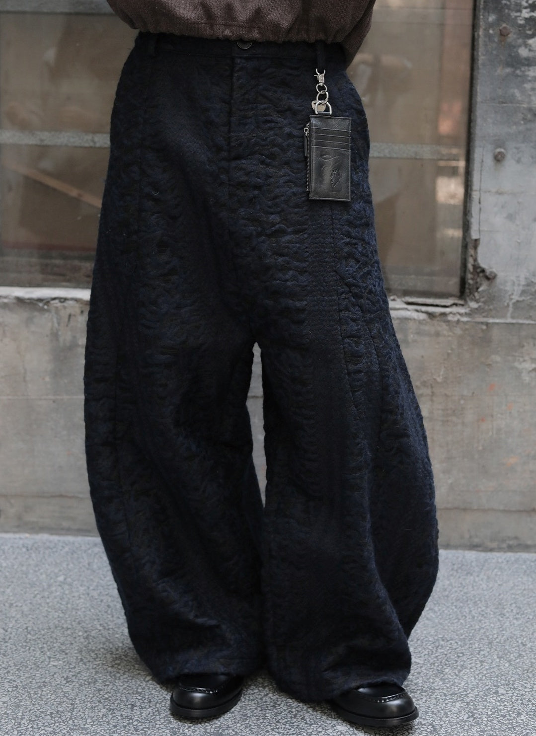 Embossed Sculptural Wide Curved-Leg Textured Pants [ID:0286PA]