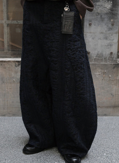 Embossed Sculptural Wide Curved-Leg Textured Pants [ID:0286PA]