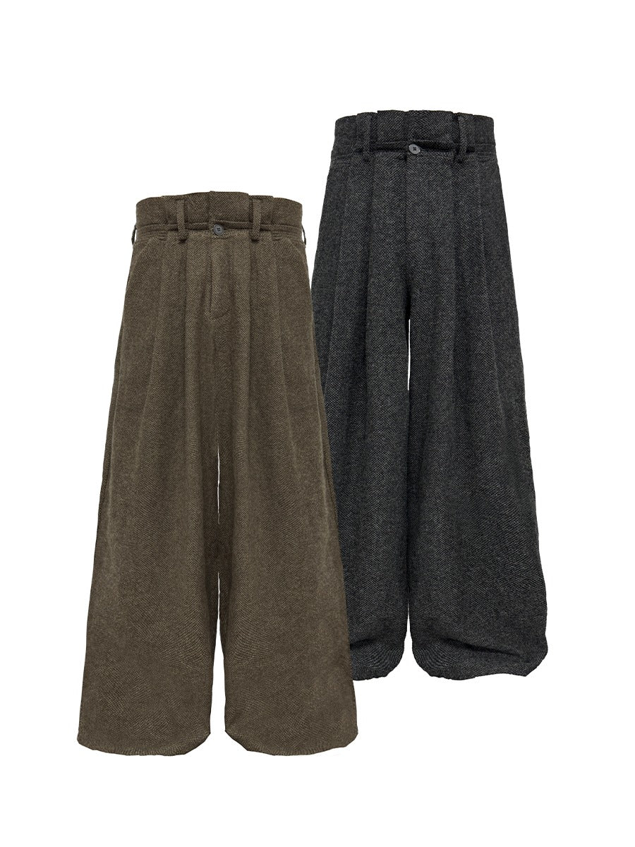 Origami Pleated Wool-Blend Dual-Waist Textured Pants [ID:0287PA]