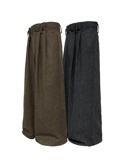 Origami Pleated Wool-Blend Dual-Waist Textured Pants [ID:0287PA]