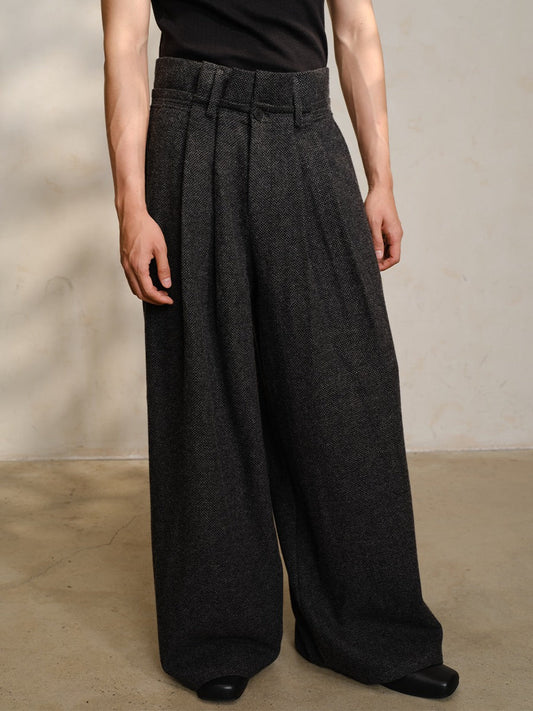 Origami Pleated Wool-Blend Dual-Waist Textured Pants [ID:0287PA]