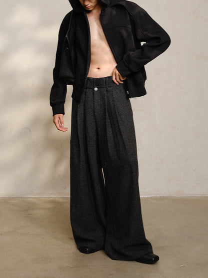 Origami Pleated Wool-Blend Dual-Waist Textured Pants [ID:0287PA]