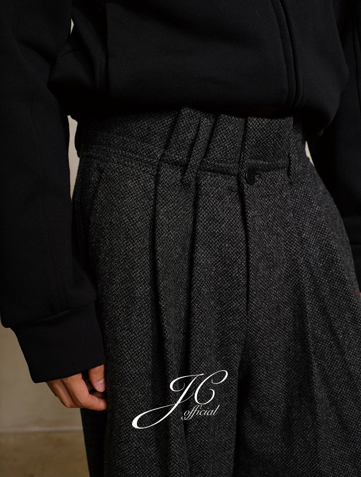 Origami Pleated Wool-Blend Dual-Waist Textured Pants [ID:0287PA]