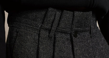 Origami Pleated Wool-Blend Dual-Waist Textured Pants [ID:0287PA]