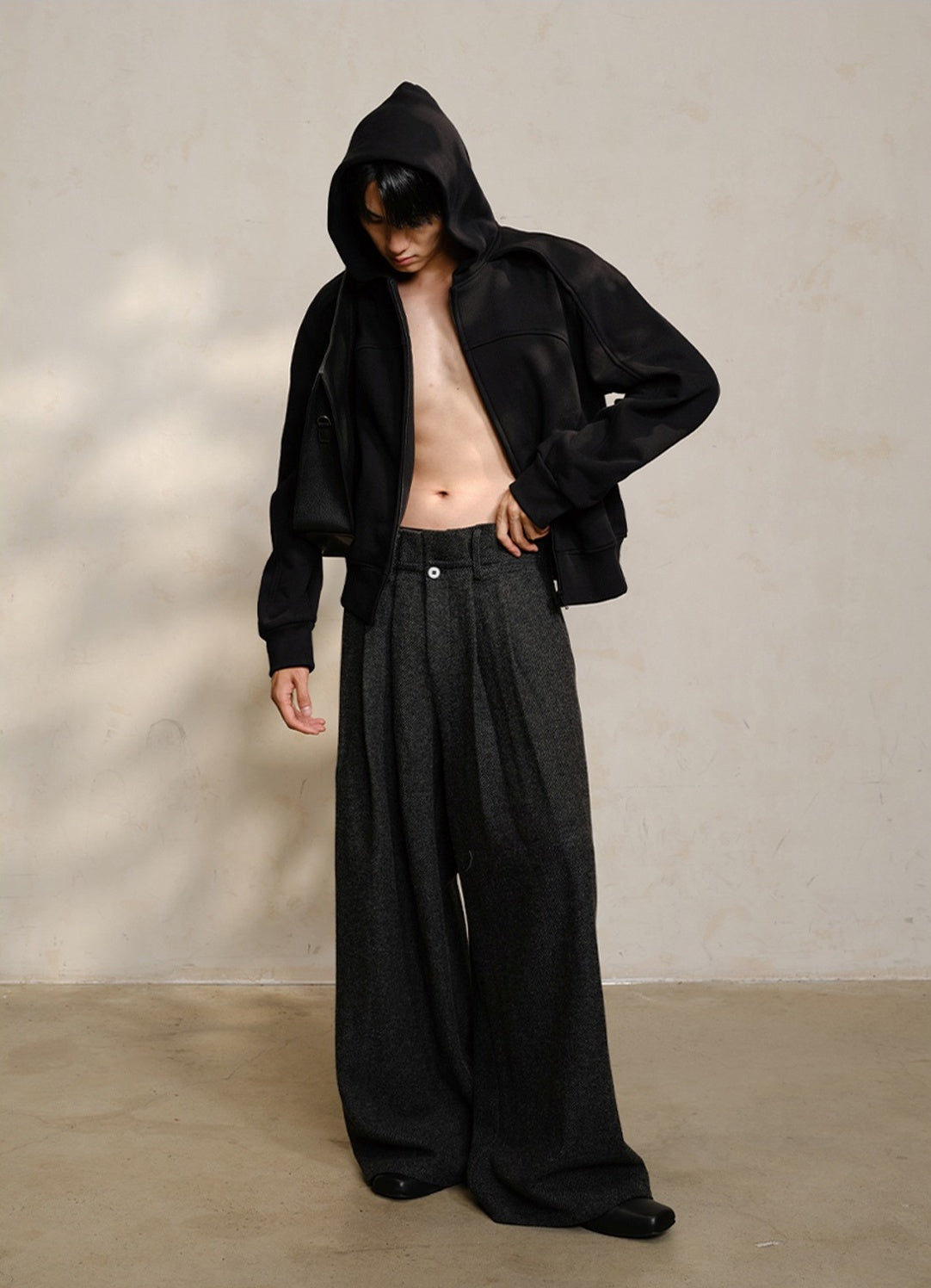 Origami Pleated Wool-Blend Dual-Waist Textured Pants [ID:0287PA]