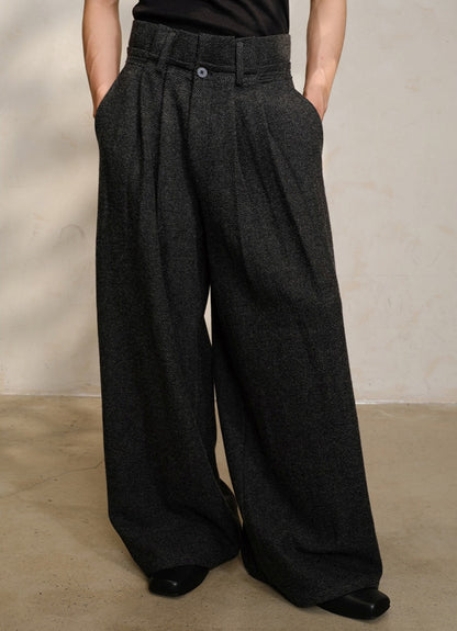 Origami Pleated Wool-Blend Dual-Waist Textured Pants [ID:0287PA]