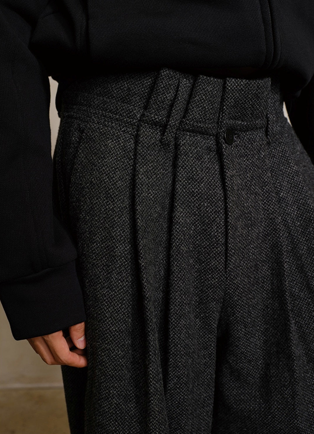 Origami Pleated Wool-Blend Dual-Waist Textured Pants [ID:0287PA]