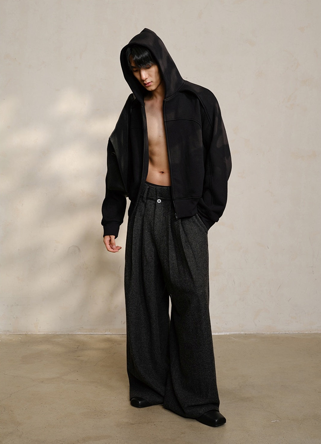 Origami Pleated Wool-Blend Dual-Waist Textured Pants [ID:0287PA]