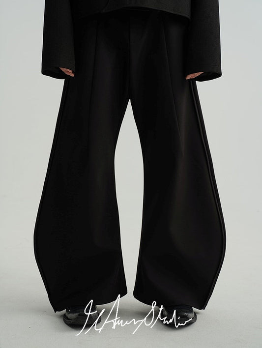 Two-Tone Curved-Leg Wide Tailored Pants [ID:0288PA]