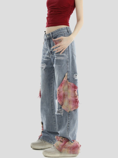 Patchwork Loose Straight-Leg Denim Pants [ID:0290PA]