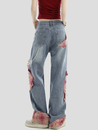 Patchwork Loose Straight-Leg Denim Pants [ID:0290PA]