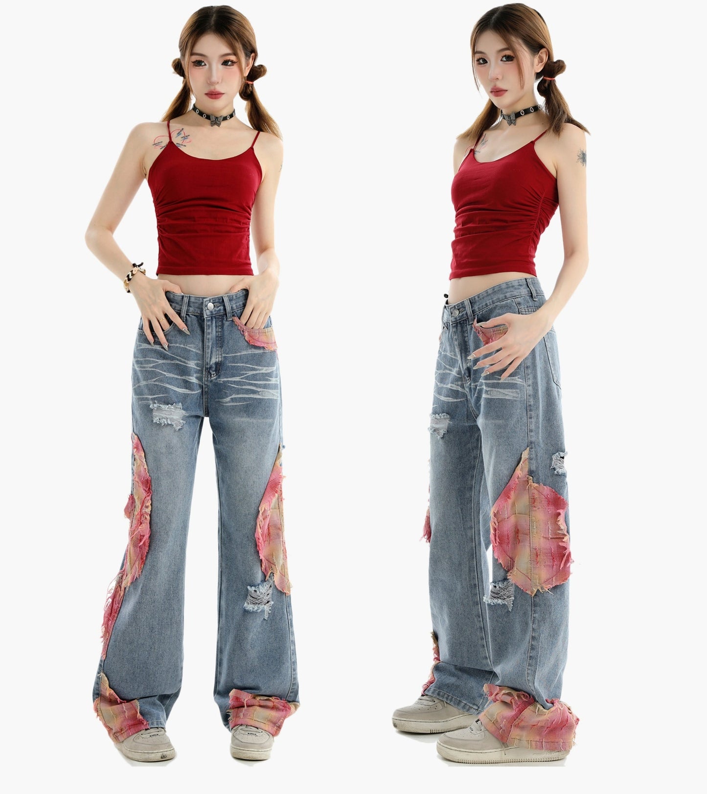 Patchwork Loose Straight-Leg Denim Pants [ID:0290PA]