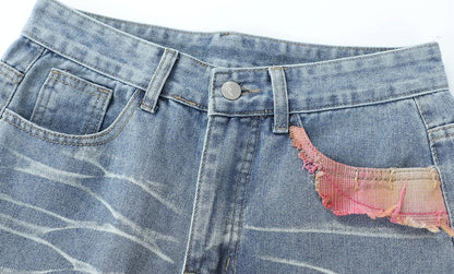 Patchwork Loose Straight-Leg Denim Pants [ID:0290PA]