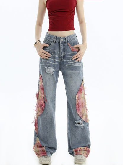 Patchwork Loose Straight-Leg Denim Pants [ID:0290PA]