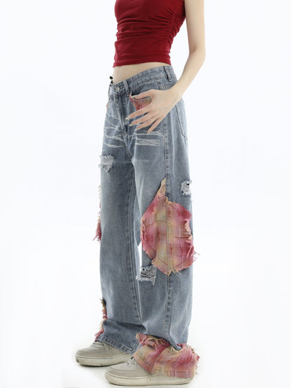 Patchwork Loose Straight-Leg Denim Pants [ID:0290PA]