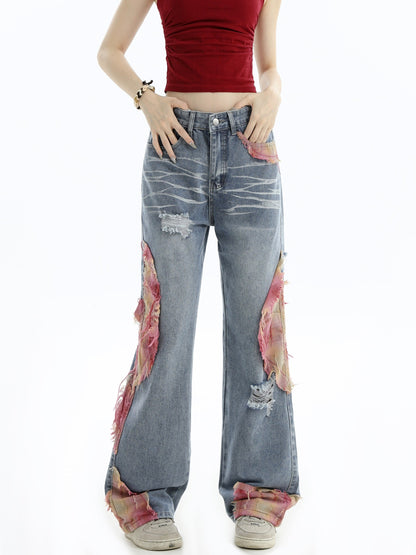 Patchwork Loose Straight-Leg Denim Pants [ID:0290PA]