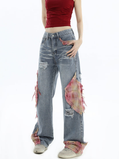 Patchwork Loose Straight-Leg Denim Pants [ID:0290PA]