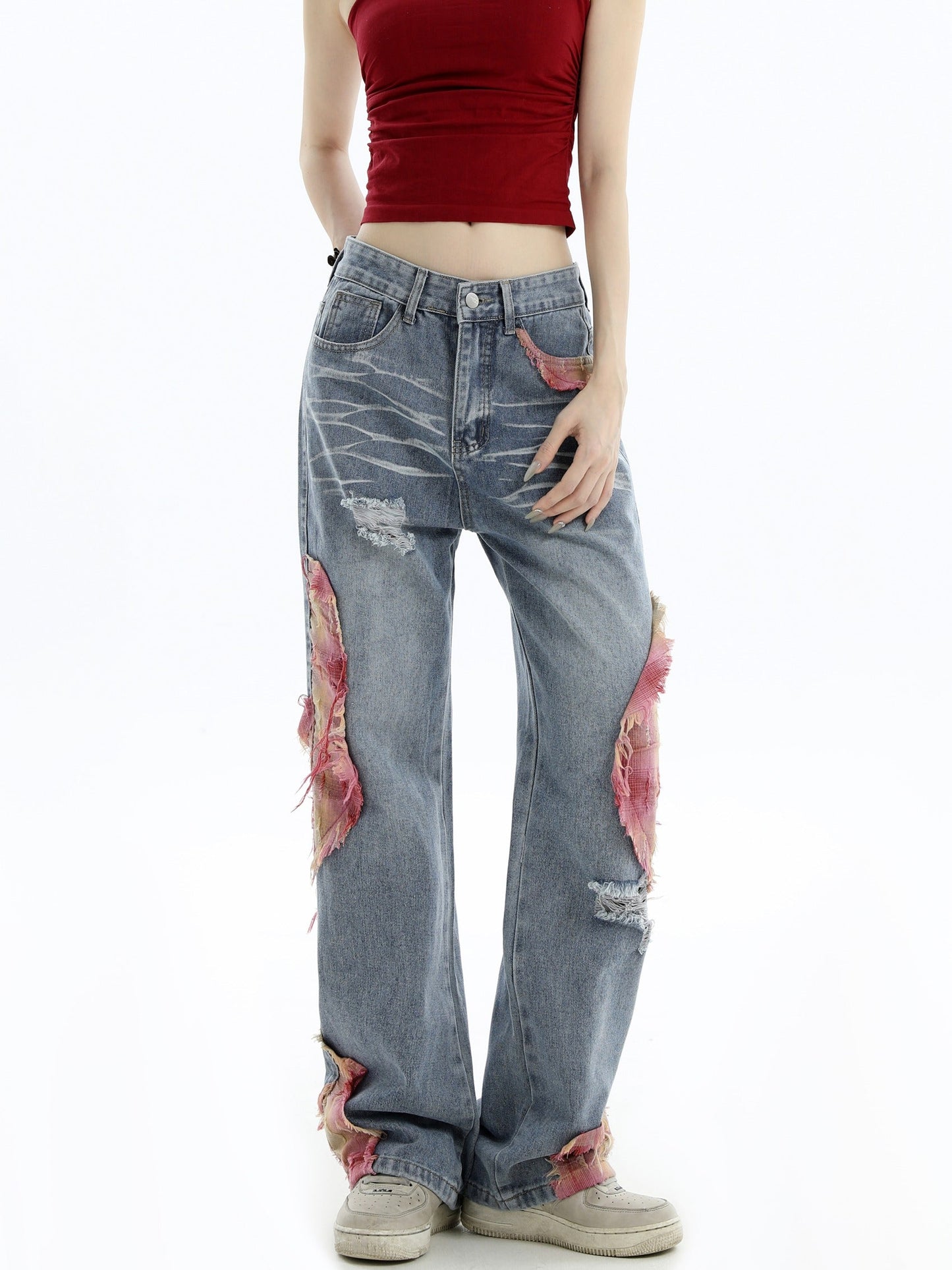 Patchwork Loose Straight-Leg Denim Pants [ID:0290PA]