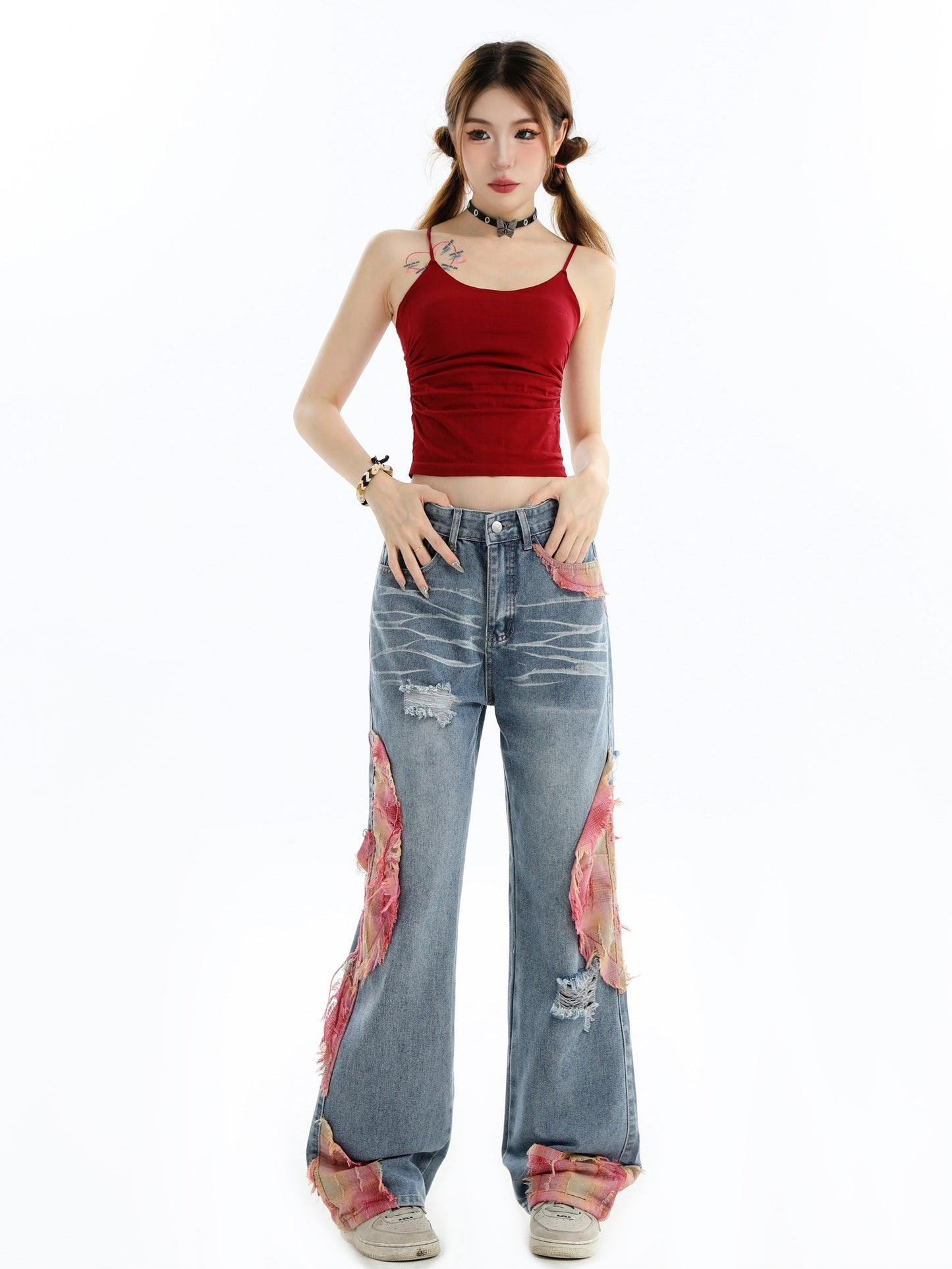 Patchwork Loose Straight-Leg Denim Pants [ID:0290PA]