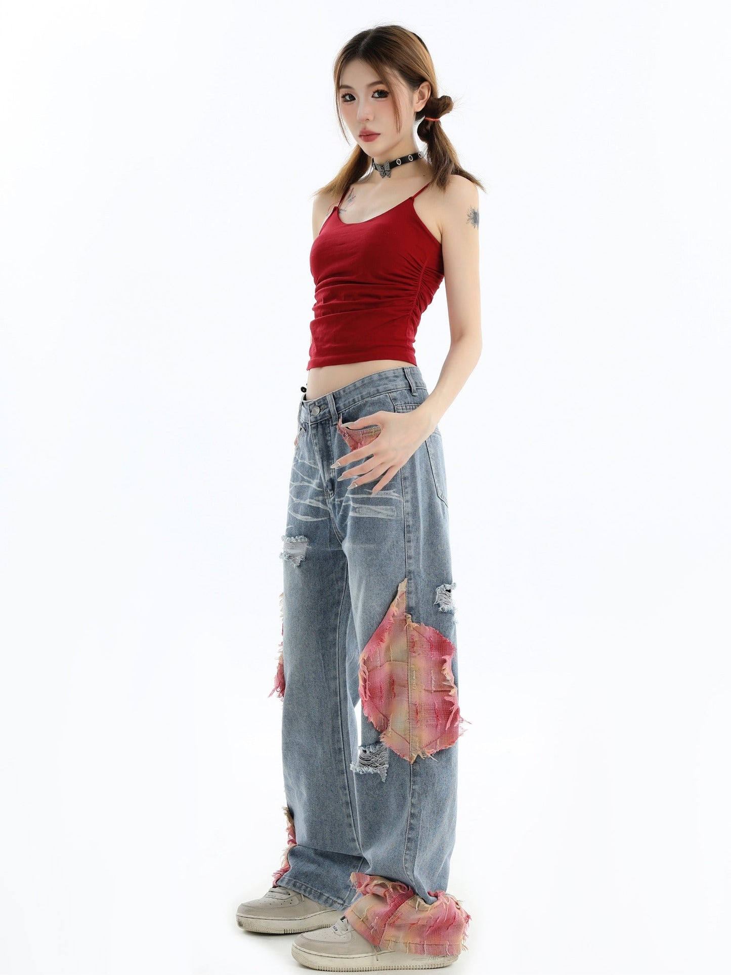 Patchwork Loose Straight-Leg Denim Pants [ID:0290PA]