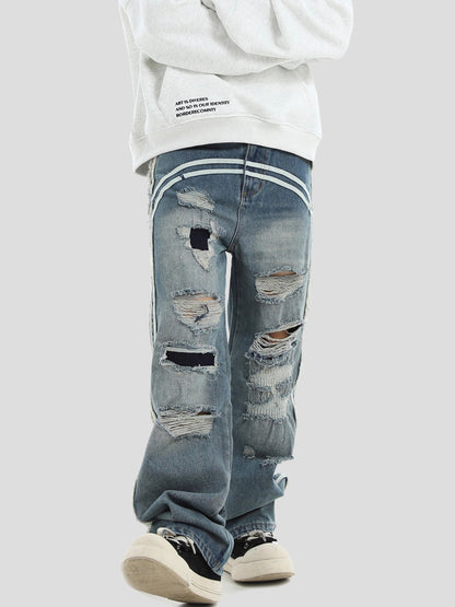 Loose Fit Ripped Straight Denim Pants [ID:0291PA]