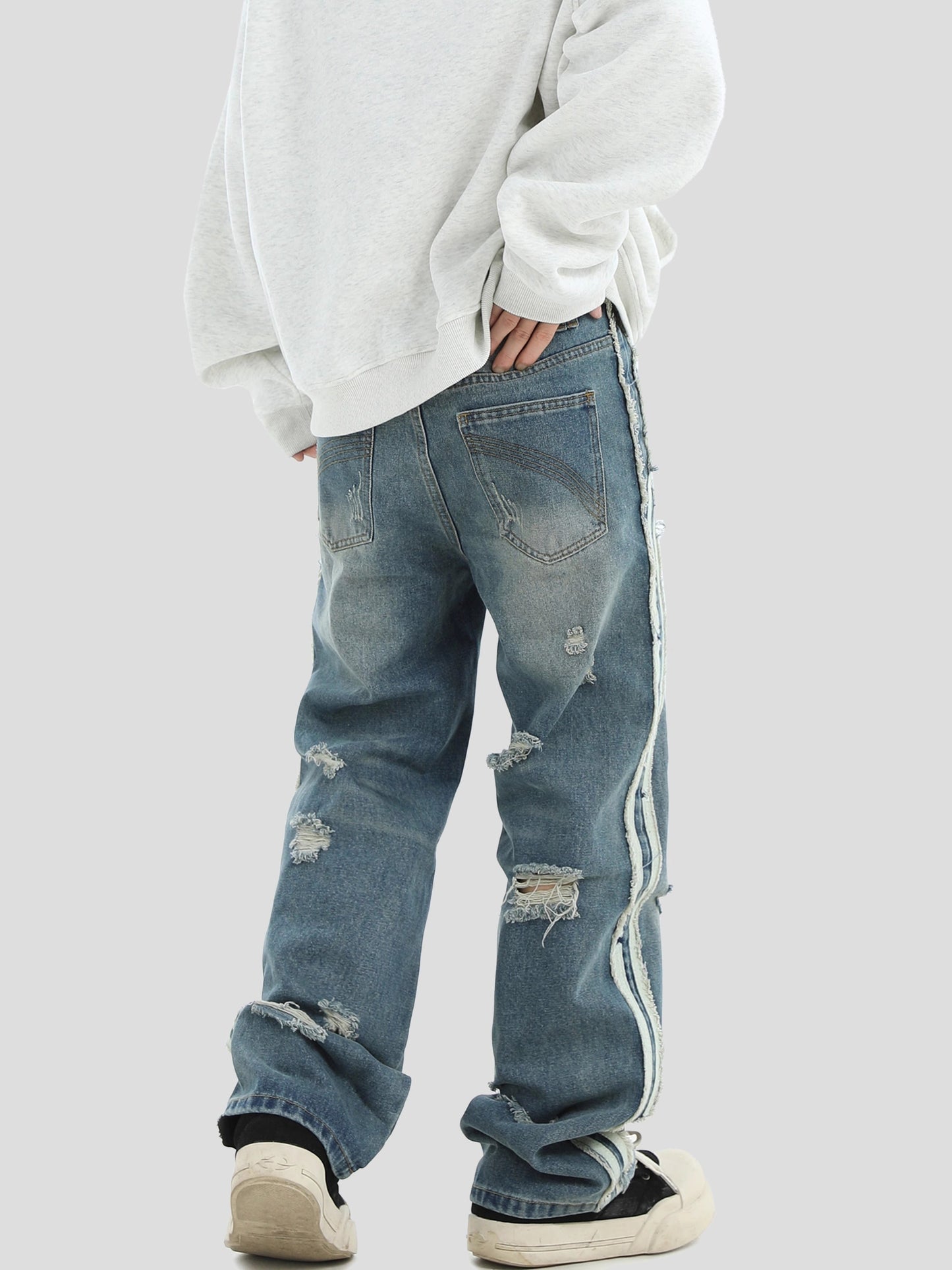 Loose Fit Ripped Straight Denim Pants [ID:0291PA]