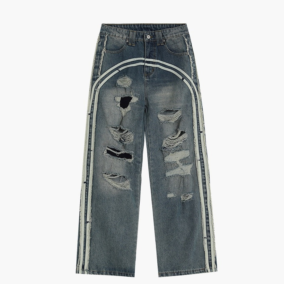 Loose Fit Ripped Straight Denim Pants [ID:0291PA]