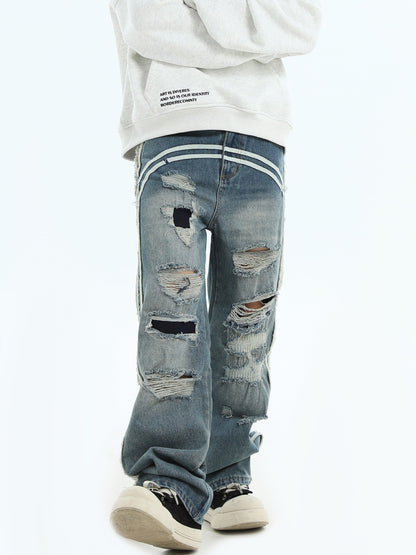 Loose Fit Ripped Straight Denim Pants [ID:0291PA]