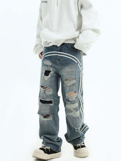 Loose Fit Ripped Straight Denim Pants [ID:0291PA]