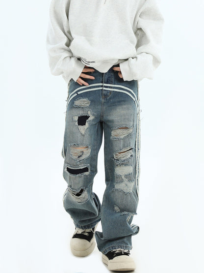 Loose Fit Ripped Straight Denim Pants [ID:0291PA]