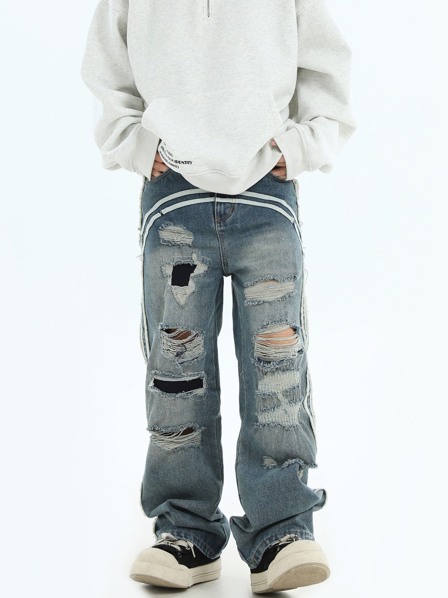 Loose Fit Ripped Straight Denim Pants [ID:0291PA]