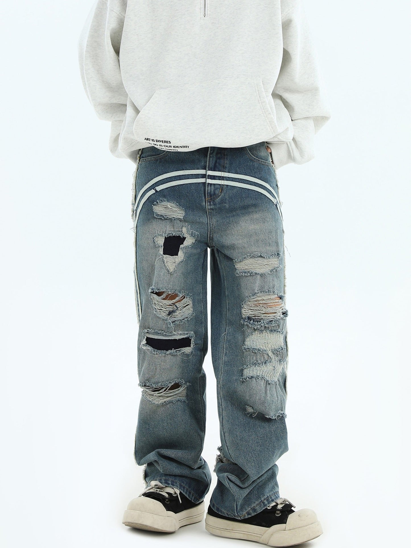 Loose Fit Ripped Straight Denim Pants [ID:0291PA]