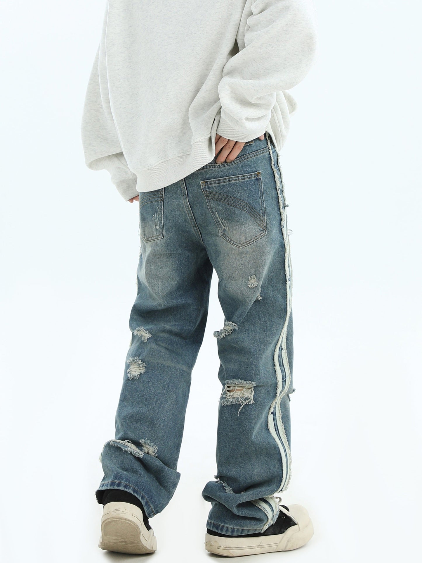 Loose Fit Ripped Straight Denim Pants [ID:0291PA]