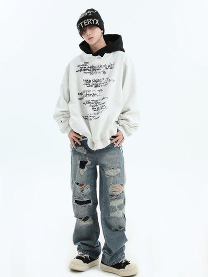 Loose Fit Ripped Straight Denim Pants [ID:0291PA]