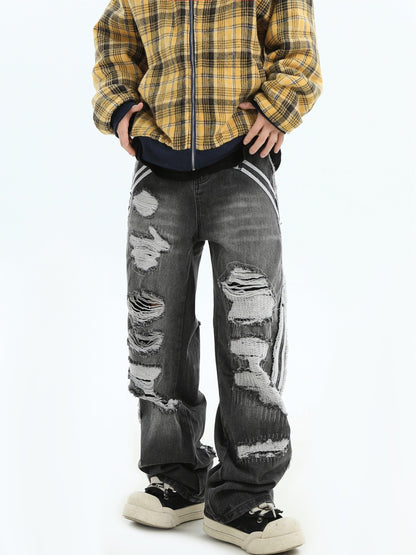 Loose Fit Ripped Straight Denim Pants [ID:0291PA]