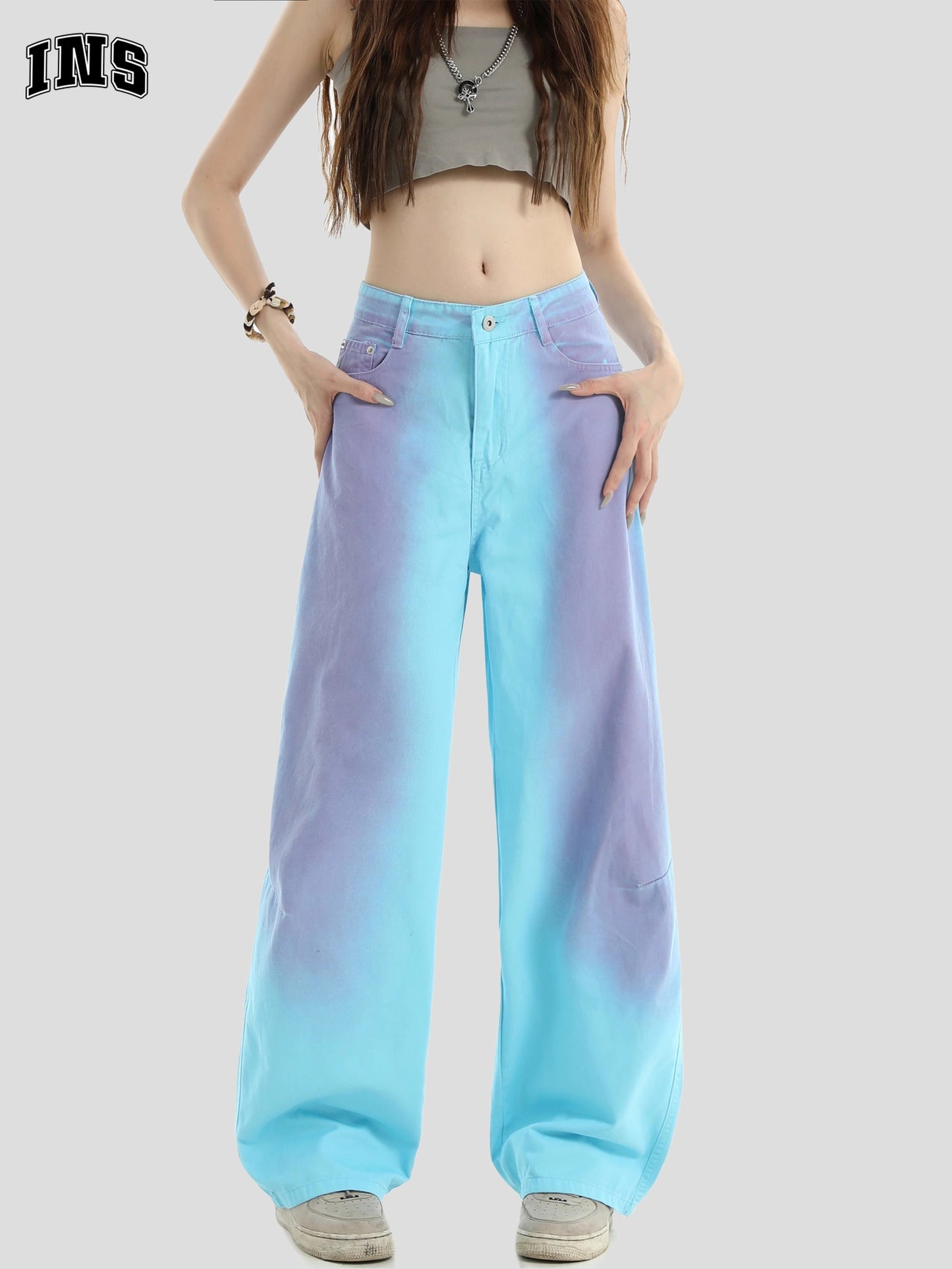 Spray-Paint Gradient Wash Straight-Leg Denim Pants [ID:0298PA]