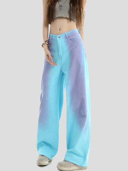 Spray-Paint Gradient Wash Straight-Leg Denim Pants [ID:0298PA]