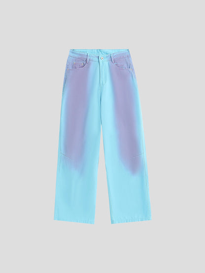 Spray-Paint Gradient Wash Straight-Leg Denim Pants [ID:0298PA]