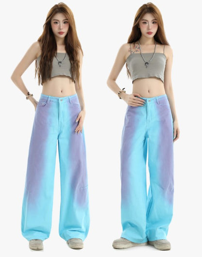 Spray-Paint Gradient Wash Straight-Leg Denim Pants [ID:0298PA]