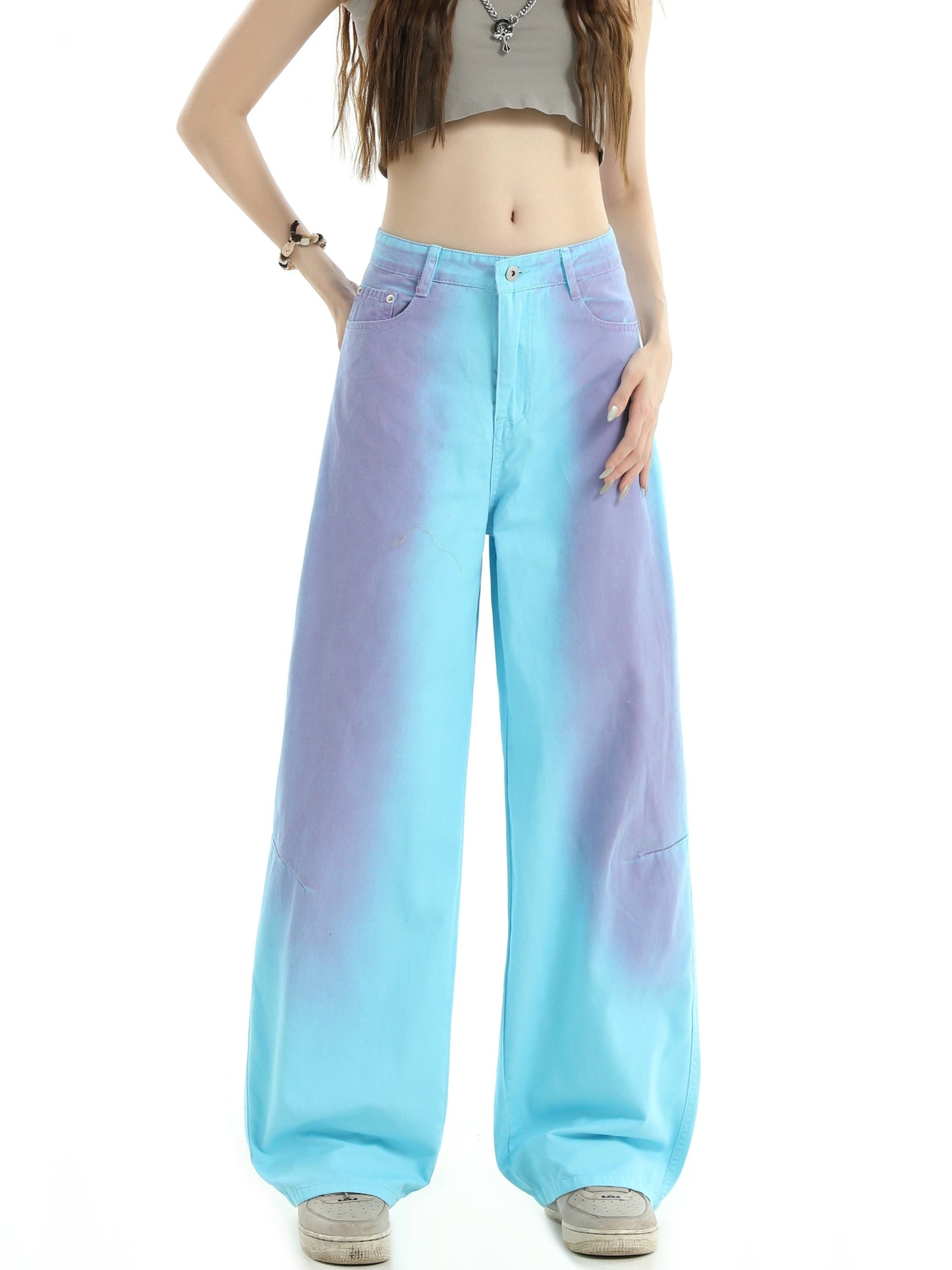 Spray-Paint Gradient Wash Straight-Leg Denim Pants [ID:0298PA]