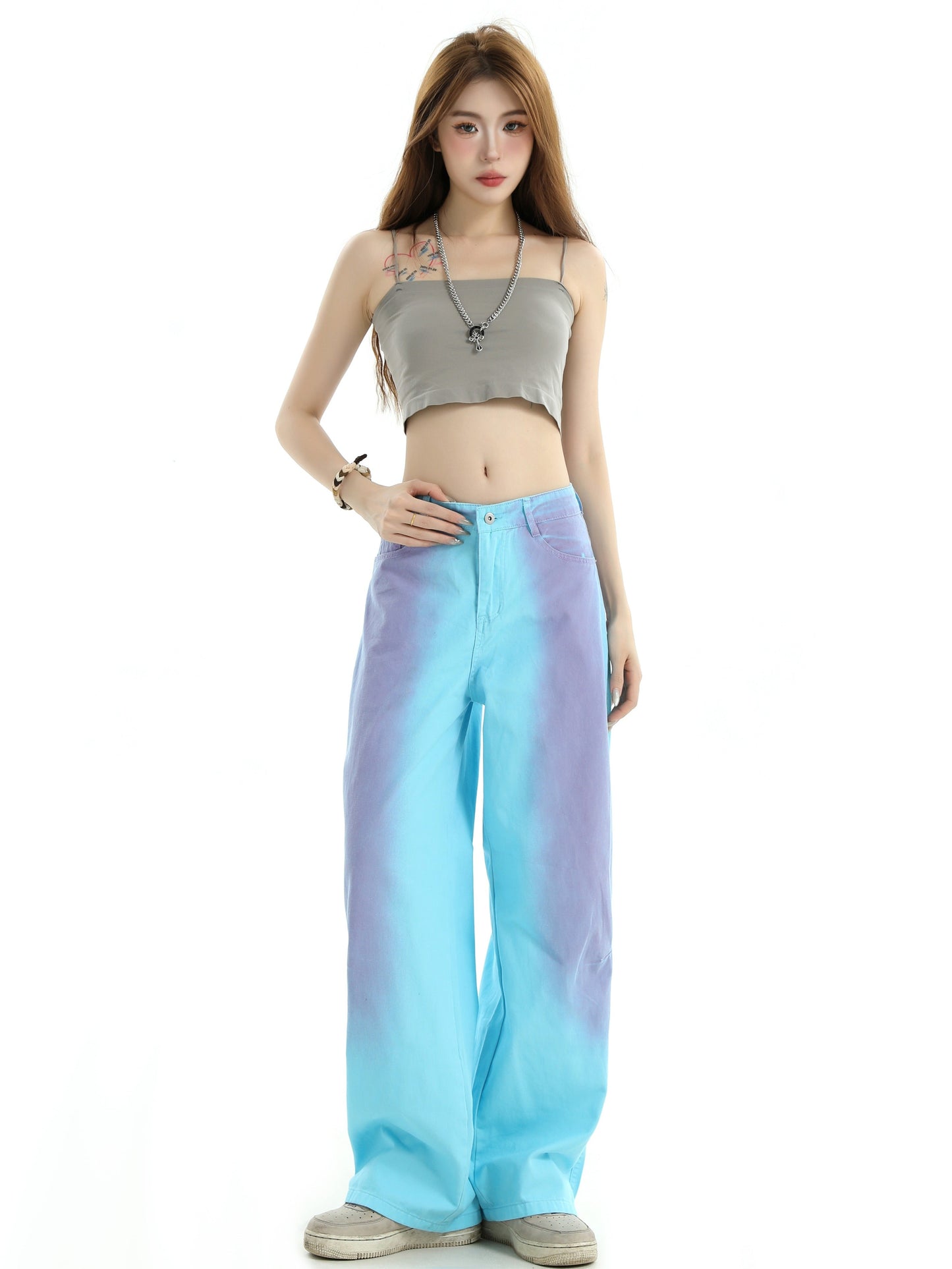 Spray-Paint Gradient Wash Straight-Leg Denim Pants [ID:0298PA]