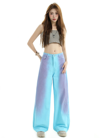 Spray-Paint Gradient Wash Straight-Leg Denim Pants [ID:0298PA]